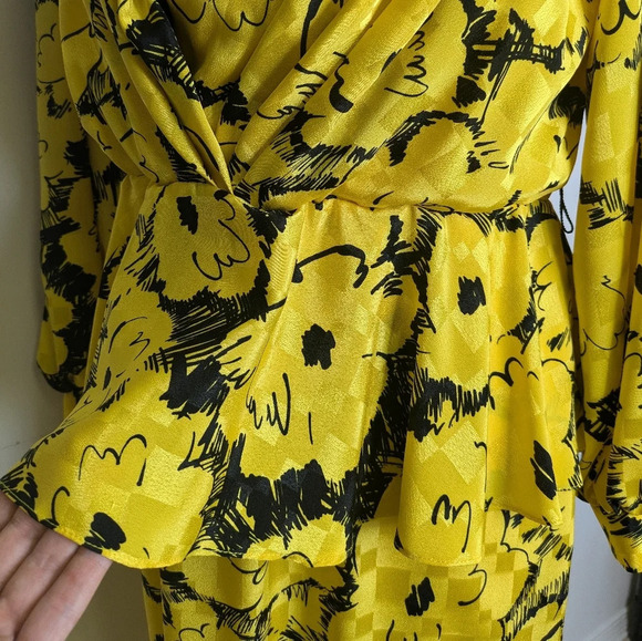 Maison Missy House 70s Peplum Maxi Dress Yellow Vneck Long Sleeve Size S/M - Picture 9 of 17